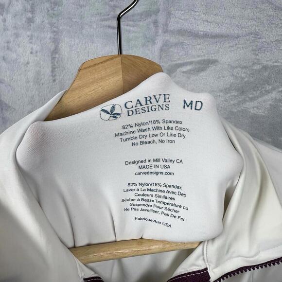 Carve Designs White Zip Jacket Size M Lightweight Stretchy Spandax USA Made Gym - Picture 4 of 9